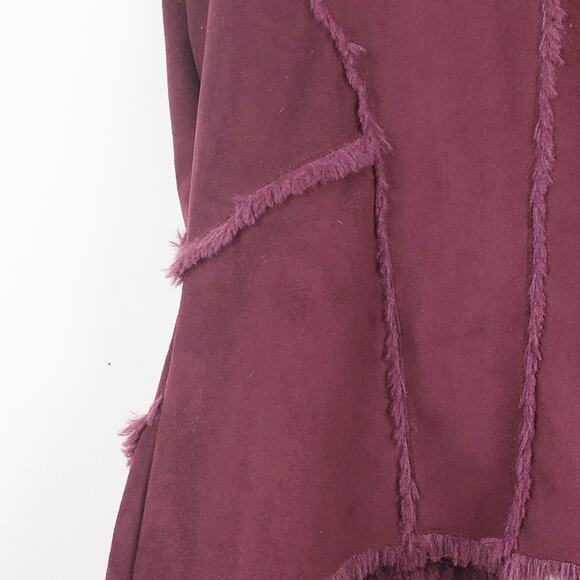 Sioni‎ Hippie Chic Wine color Faux Suede Faux Shearling Fur Vest Size Medium - Picture 5 of 9